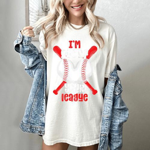 Cute Baseball Mom Out Of Your League Mommy Sports Players Premium Women's Comfort Colors T-Shirt - Sportilla