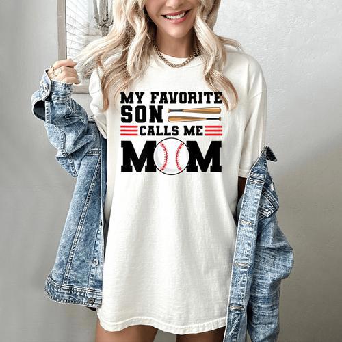 My Favorite Son Calls Me Mom Baseball Mom Women's Comfort Colors T-Shirt - Sportilla