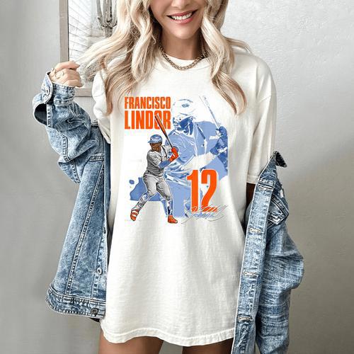 Francisco Lindor New York M Baseball Players MLBFLI304N Women's Comfort Colors T-Shirt - Sportilla