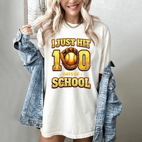 I Just Hit 100 Days Of School Baseball Boys Kids 100th Day Women's Comfort Colors T-Shirt - Sportilla