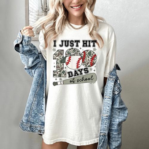 I Just Hit 100 Days Of School Camo Baseball 100 Days Smarter Women's Comfort Colors T-Shirt - Sportilla