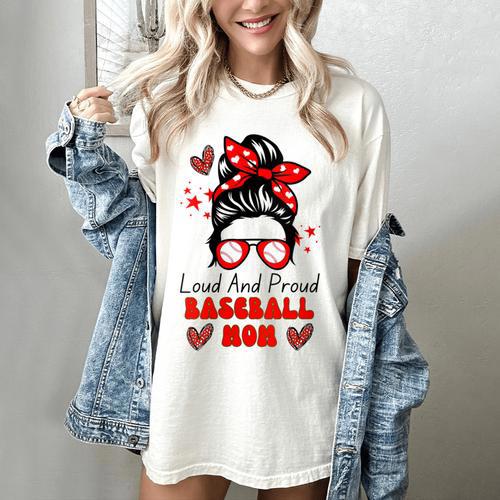 Loud And Proud Baseball Mom Messy Bun Leopard Mother Day Women's Comfort Colors T-Shirt - Sportilla