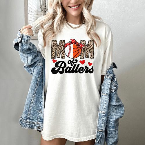 Mom Of Ballers Basketball Baseball Mom Of Ballers Women's Comfort Colors T-Shirt - Sportilla