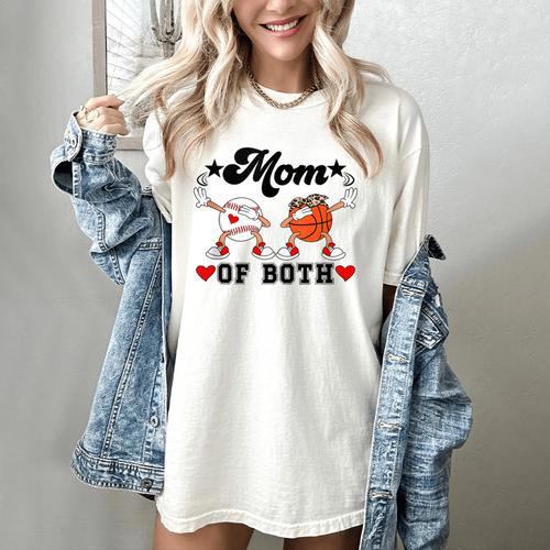 Mom Of Both Basketball Baseball Mom Women's Comfort Colors T-Shirt - Sportilla