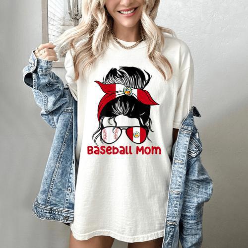 Peru Baseball Mom Messy Bun Women's Comfort Colors T-Shirt - Sportilla