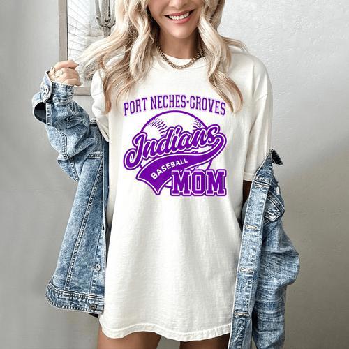 Port Neches-Groves High School PNG Indians Baseball Mom Women's Comfort Colors T-Shirt - Sportilla