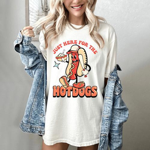 Retro Just Here For The Hotdogs Baseball Mom Sport Lover Women's Comfort Colors T-Shirt - Sportilla