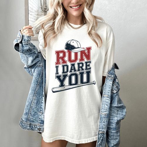 Run I Dare You Baseball Catcher Player Fan Women's Comfort Colors T-Shirt - Sportilla