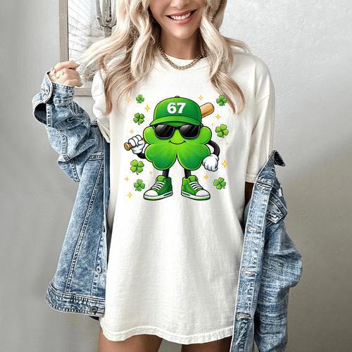 Shamrocks Playing Baseball St Patricks Day 6 7 Meme Men Boys Women's Comfort Colors T-Shirt - Sportilla
