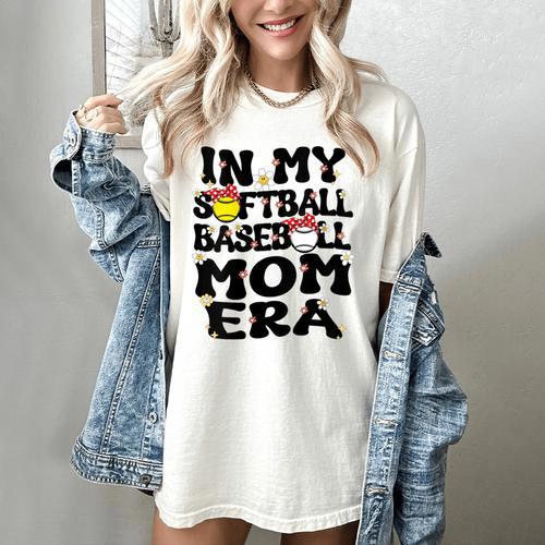 In My Softball Baseball Mom Era Retro Groovy Mom Of Both Women's Comfort Colors T-Shirt - Sportilla