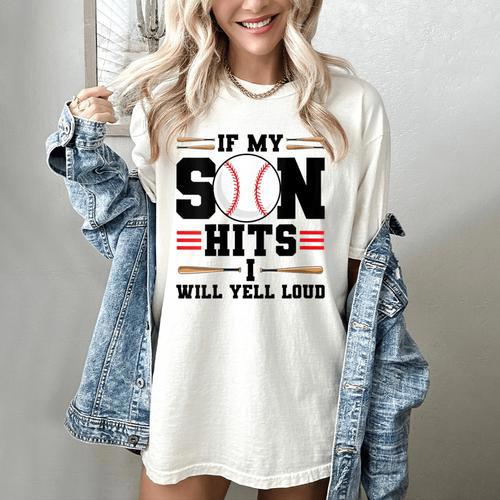 If My Son Hits I Will Yell Loud Baseball Mom Women's Comfort Colors T-Shirt - Sportilla