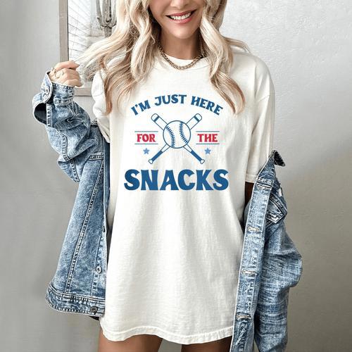 Spring 2024 Season Cute Baseball Mom Here For The Snacks Women's Comfort Colors T-Shirt - Sportilla