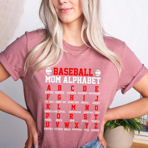 Baseball Mom Alphabet Parent Mama Player Game Sport Fan Women's Heather T-Shirt - Sportilla