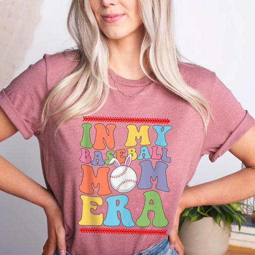 In My Baseball Mom Era Tee Bunny Ears Rabbit Baseball Women's Heather T-Shirt - Sportilla