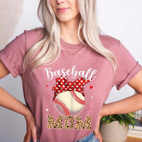 Baseball Mom Headband Leopard Baseball Ball Mother's Day Women's Heather T-Shirt - Sportilla