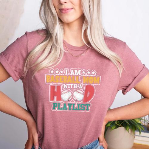 I Am A Baseball Mom With A Hood Playlist Women's Heather T-Shirt - Sportilla