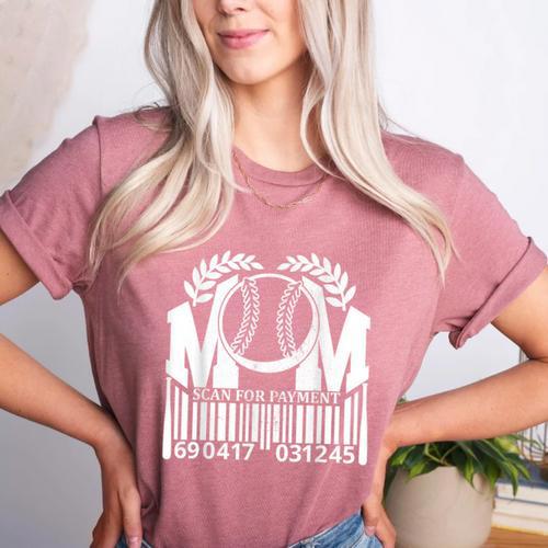 Baseball Mom Scan For Payment Sporty Humor Women's Heather T-Shirt - Sportilla
