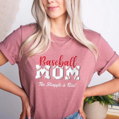 Baseball Mom The Struggle Is Real Women's Heather T-Shirt - Sportilla