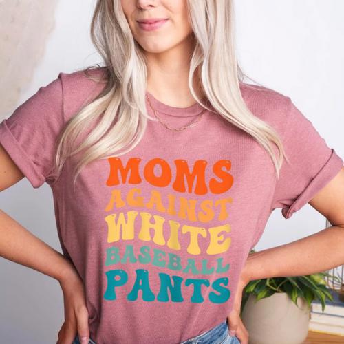 Baseball Moms Against Baseball Pants Groovy Softball Women's Heather T-Shirt - Sportilla