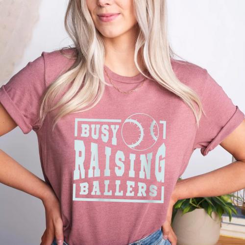 Busy Raising Ballers Graphic For Baseball Moms Women's Heather T-Shirt - Sportilla