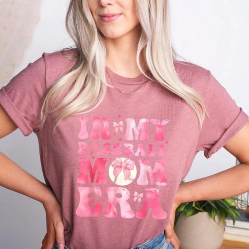 Coquette Bow In My Baseball Mom Era Baseball Mama Mother Day Women's Heather T-Shirt - Sportilla