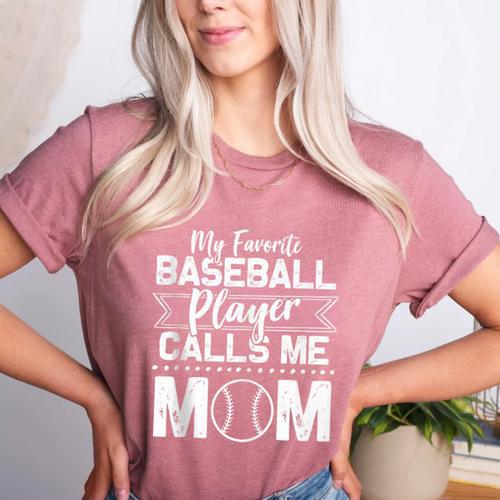 Cute My Favorite Baseball Player Calls Me Mom Baseball Moms Women's Heather T-Shirt - Sportilla