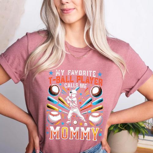 Favorite T-Ball Player Calls Mommy Baseball Mom Women's Heather T-Shirt - Sportilla