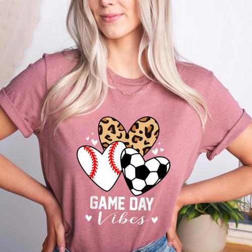 Game Day Vibes Soccer Baseball Mom Heart Women's Heather T-Shirt - Sportilla