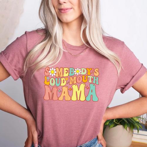 Groovy Somebody's Loud Mouth Mama Baseball Mom Mother's Day Women's Heather T-Shirt - Sportilla