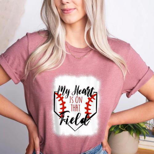 My Heart Is On That Field Baseball Mom Momm Women's Heather T-Shirt - Sportilla
