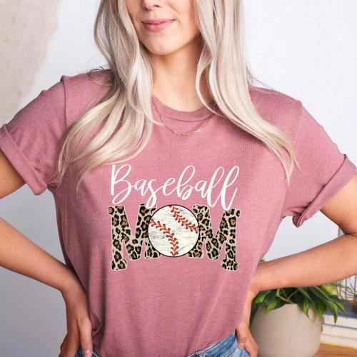 Leopard Baseball Mom Matching Baseball Mama Family Matching Women's Heather T-Shirt - Sportilla