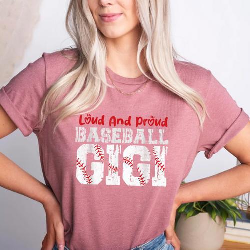 Loud And Proud Baseball Gigi Baseball Mom Women's Heather T-Shirt - Sportilla