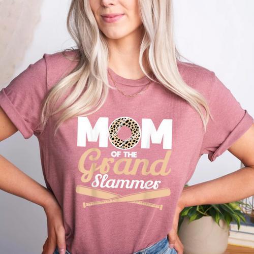 Mom Of The Grand Slammer Leopard Baseball Mom Women's Heather T-Shirt - Sportilla