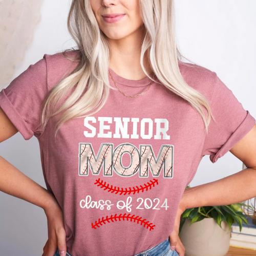 Proud Senior Baseball Mom Class Of 2024 Highschool Baseball Women's Heather T-Shirt - Sportilla