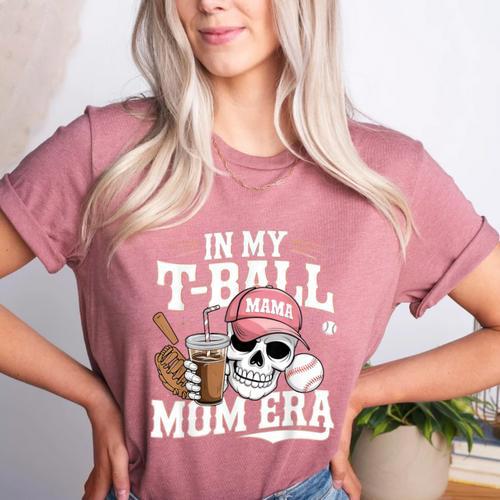 In My T-Ball Mom Era Baseball Mom Skull Coffee Vintage Women's Heather T-Shirt - Sportilla