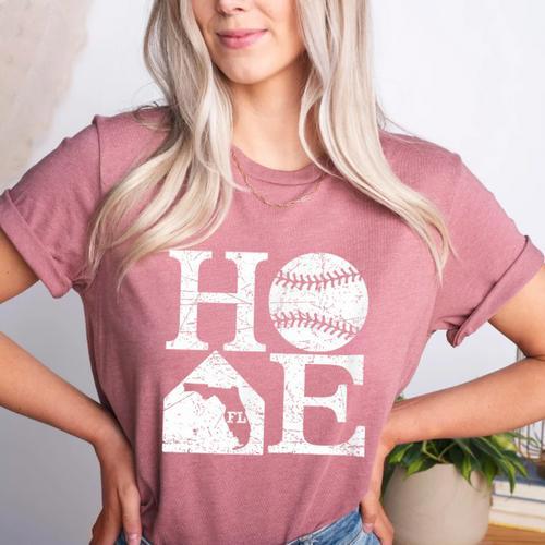 Vintage Baseball Home Florida State Outline Baseball Mom Women's Heather T-Shirt - Sportilla