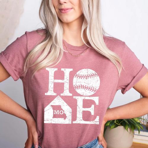 Vintage Baseball Home Missouri State Outline Baseball Mom Women's Heather T-Shirt - Sportilla