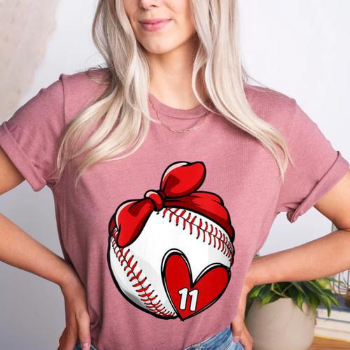 Womens Custom Baseball Mom Number 11 Heart For Mom Mommy Women's Heather T-Shirt - Sportilla