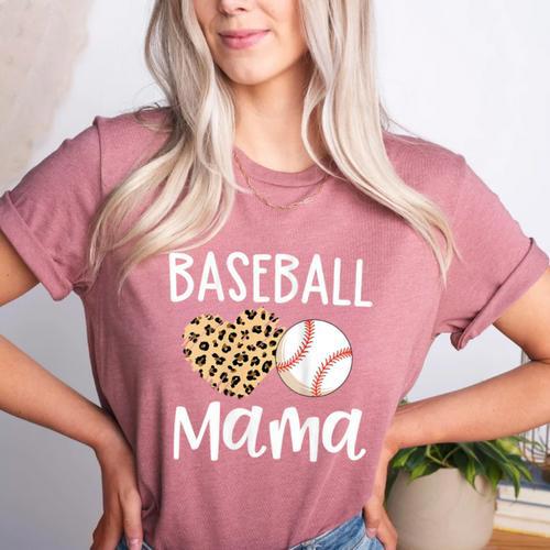 Baseball Mama For Baseball Mom Leopard Game Day Women's Heather T-Shirt - Sportilla