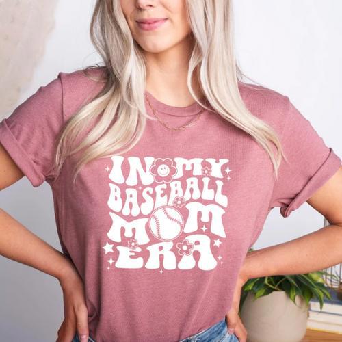 In My Baseball Mom Era Baseball Mama Groovy Sports Parent Women's Heather T-Shirt - Sportilla