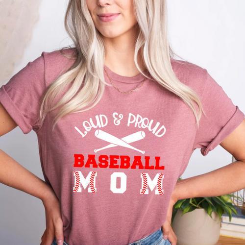 Baseball Mom Loud Proud Quote Game Day Sports Mama Saying Women's Heather T-Shirt - Sportilla