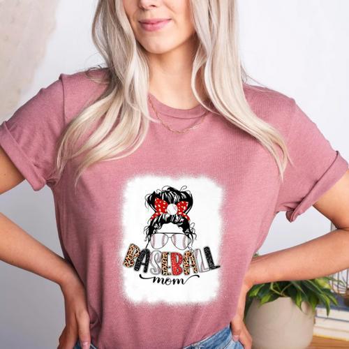 Baseball Mom Messy Bun Mommy Baseball Player Premium Women's Heather T-Shirt - Sportilla