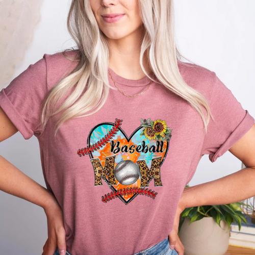 Baseball Mom Valentine Leopard Heart Softball Mother's Day Women's Heather T-Shirt - Sportilla