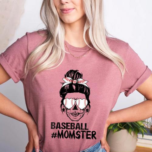 Baseball Momster Messy Bun Skull Mom For Women Halloween Women's Heather T-Shirt - Sportilla
