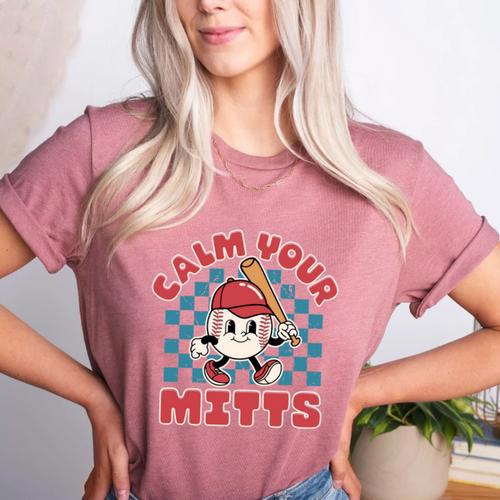 Calm Your Mitts Baseball Mom Sport Lover Women's Heather T-Shirt - Sportilla