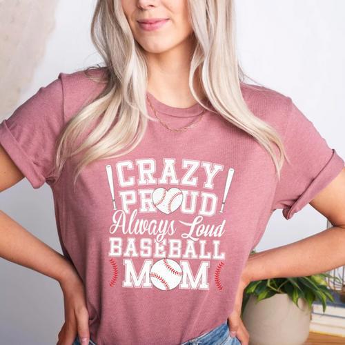 Crazy Proud Always Loud Baseball Mom Saying Graphic Premium Tri-Blend Women's Heather T-Shirt - Sportilla