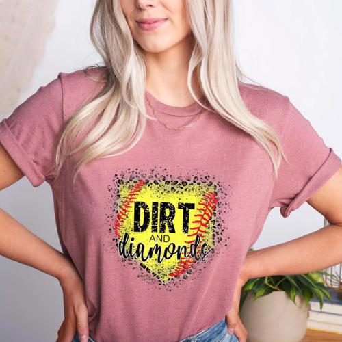Dirt And Diamonds Baseball Leopard Baseball Mom Women's Heather T-Shirt - Sportilla