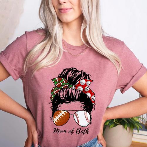 Football Mom Baseball Mom Of Both Messy Bun Mother's Day Premium Tri-Blend Women's Heather T-Shirt - Sportilla