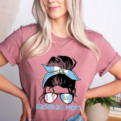 Guatemala Baseball Mom Messy Bun Women's Heather T-Shirt - Sportilla