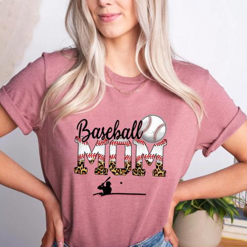 Leopard Baseball Mom Mama Mommy Sport Women's Heather T-Shirt - Sportilla
